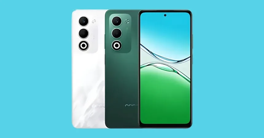 user with Oppo A5 5G in Ocean Blue during Flipkart launch, India 2025