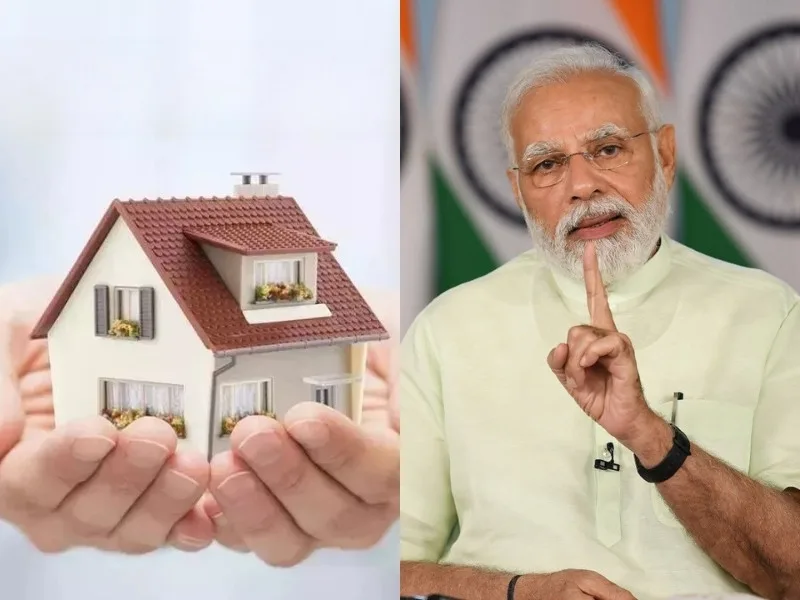 A family in front of their new home under PM Awas Yojana Urban 2.0, showcasing affordable housing support in 2025.