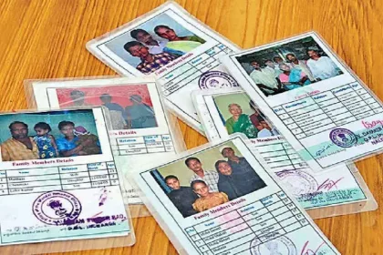 Ration card holder completing e-KYC process at a ration shop for June 2025 update