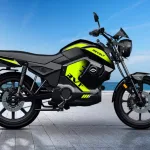 Revolt RV1 electric motorcycle 2025 in titan red silver on Andhra Pradesh street