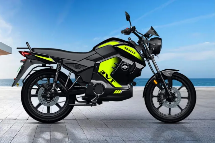 Revolt RV1 electric motorcycle 2025 in titan red silver on Andhra Pradesh street