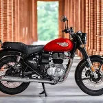 Royal Enfield Bullet 350 Military Edition 2025 in Military Silver Red, showcasing classic retro design with silver graphics for Indian riders