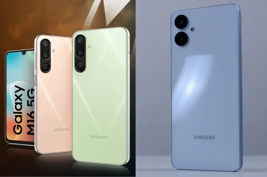 Samsung Galaxy M16 5G in blue, one of the best Samsung phones under 12000 in 2025 with 8GB RAM and 50MP camera.