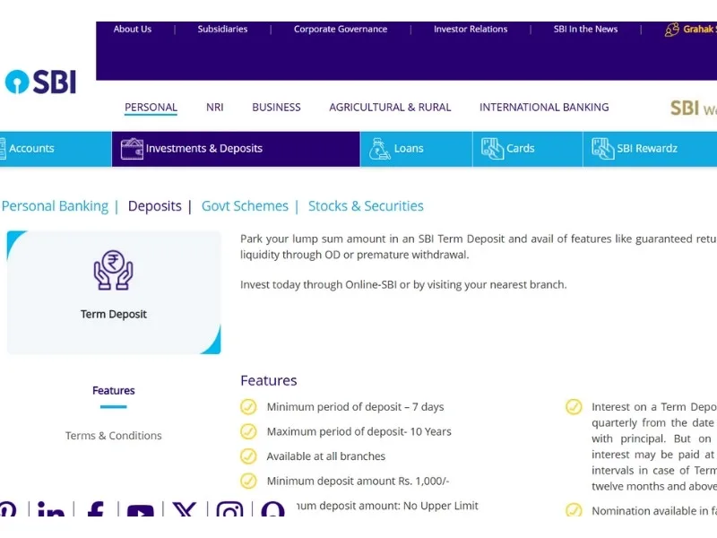 SBI online banking interface for Amrit Vrishti FD booking, 2025