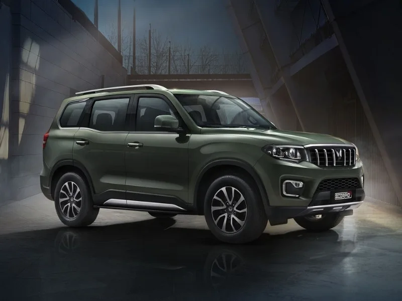 Interior of Mahindra Scorpio N Z4 AT, featuring an 8-inch touchscreen and fabric upholstery, launched in 2025 at Rs 17.39 lakh.