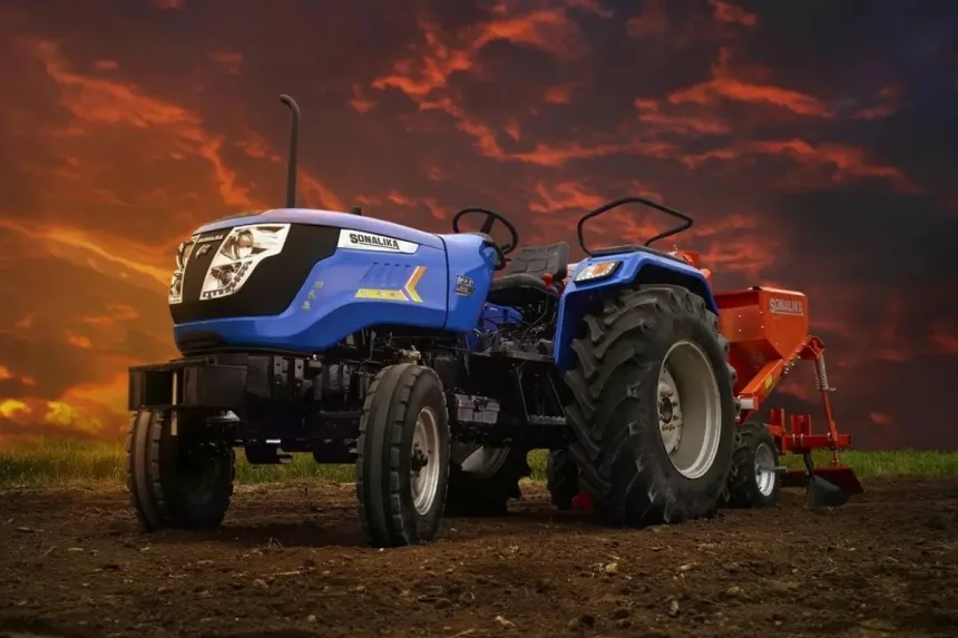 Sonalika Tiger Electric Tractor 2025 in Blue, showcasing eco-friendly design with 25.5 kW battery for Indian farmers