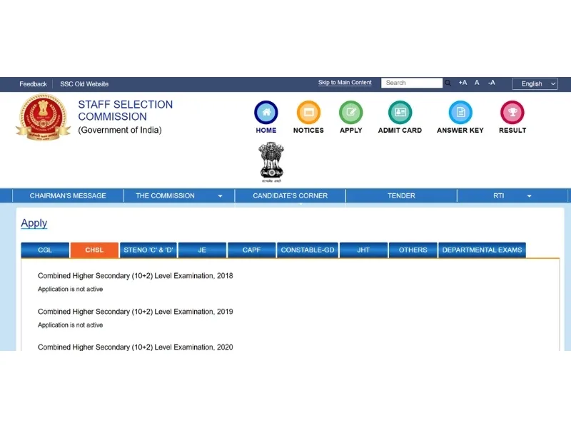 SSC official portal interface for CHSL 2025 exam registration