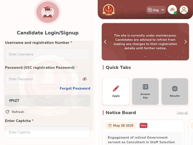 SSC mySSC app interface for mobile job applications, 2025