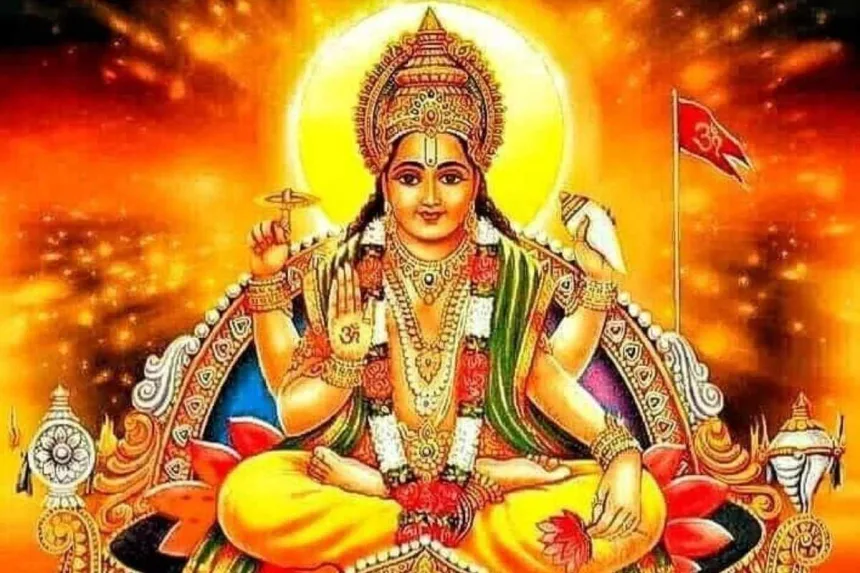 Surya deity on a chariot during Ratha Saptami 2025, a major Hindu festival honoring the Sun god.