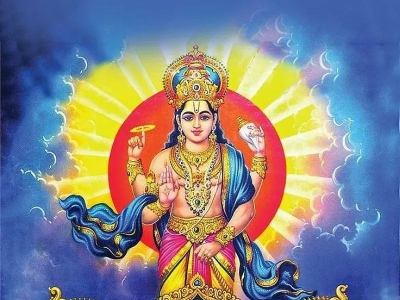 Devotee performing Suryanamaskar, honoring the 12 divine forms of Surya Devata, as per Surya Purana, 2025.