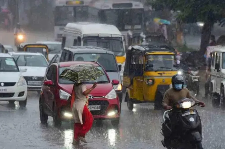 Heavy rainfall in Hyderabad, Telangana, under a yellow alert due to a Bay of Bengal low pressure system starting June 28, 2025.