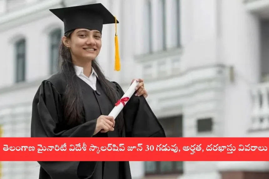Illustration of Telangana CM’s Overseas Scholarship Scheme for minority students, offering Rs 20 lakh for 2025 study abroad.