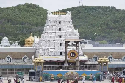 Devotees walking on Srivari Mettu footpath to Tirumala, enhanced with new facilities in 2025