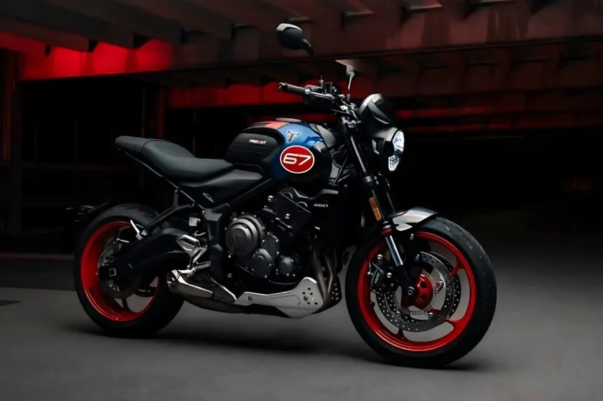 2025 Triumph Trident 660 Triple Tribute in tri-colour livery on Andhra Pradesh highway