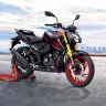 2025 TVS Apache RTR 200 4V in Glossy Black, showcasing sporty design with 37mm USD forks for Indian riders