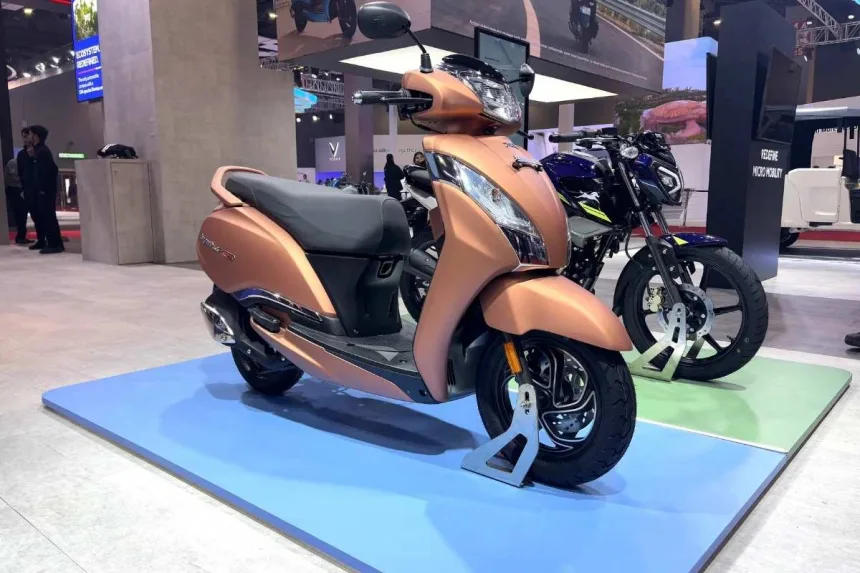 TVS CNG scooter concept model, resembling Jupiter, launched in 2025 at Rs 80,000 with high mileage and dual-fuel capability.