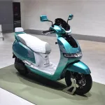 TVS iQube ST electric scooter 2025 in starlight blue beige on Andhra Pradesh street
