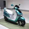 TVS iQube ST electric scooter 2025 in starlight blue beige on Andhra Pradesh street