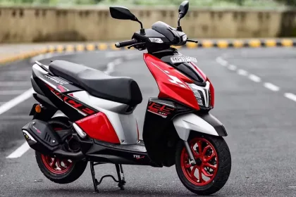 TVS NTORQ 125 scooter 2025 in stealth black color on Andhra Pradesh street
