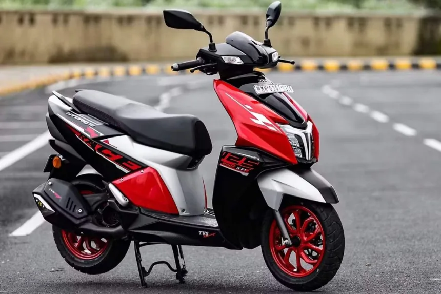 TVS NTORQ 125 scooter 2025 in stealth black color on Andhra Pradesh street