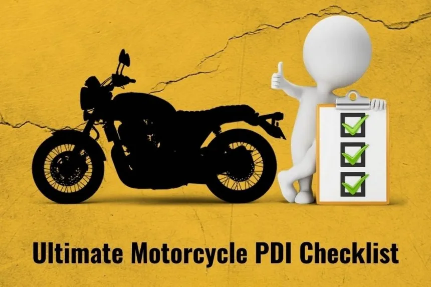 Technician performing pre-delivery inspection on a new two-wheeler at a dealership in Andhra Pradesh