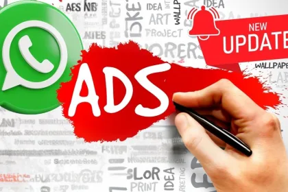 Urban user viewing WhatsApp ads in Updates tab on smartphone, India 2025