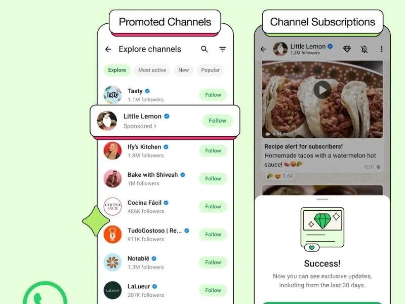 WhatsApp channel subscription interface on mobile app, India 2025