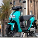 Yamaha Neo electric scooter 2025 in aqua color parked in Andhra Pradesh city