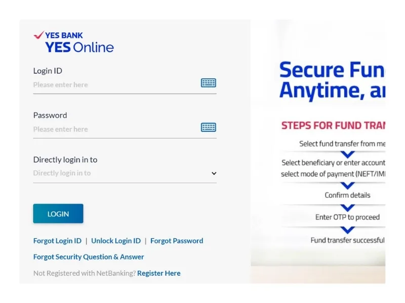 YES Bank FD booking interface on official website, 2025
