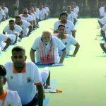 Yogandhra 2025 event at RK Beach, Vizag, with 1 lakh participants practicing yoga on International Yoga Day, June 21, 2025.
