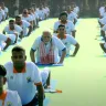 Yogandhra 2025 event at RK Beach, Vizag, with 1 lakh participants practicing yoga on International Yoga Day, June 21, 2025.