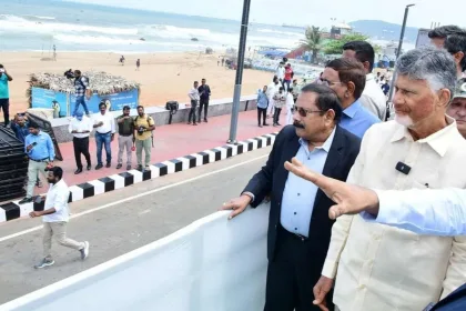 Crowds preparing for YogAndhra-2025 yoga sessions at RK Beach, Visakhapatnam, aiming for Guinness World Record on June 21, 2025.