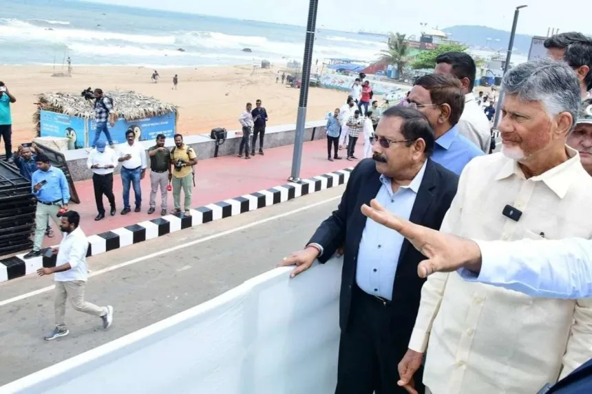 Crowds preparing for YogAndhra-2025 yoga sessions at RK Beach, Visakhapatnam, aiming for Guinness World Record on June 21, 2025.