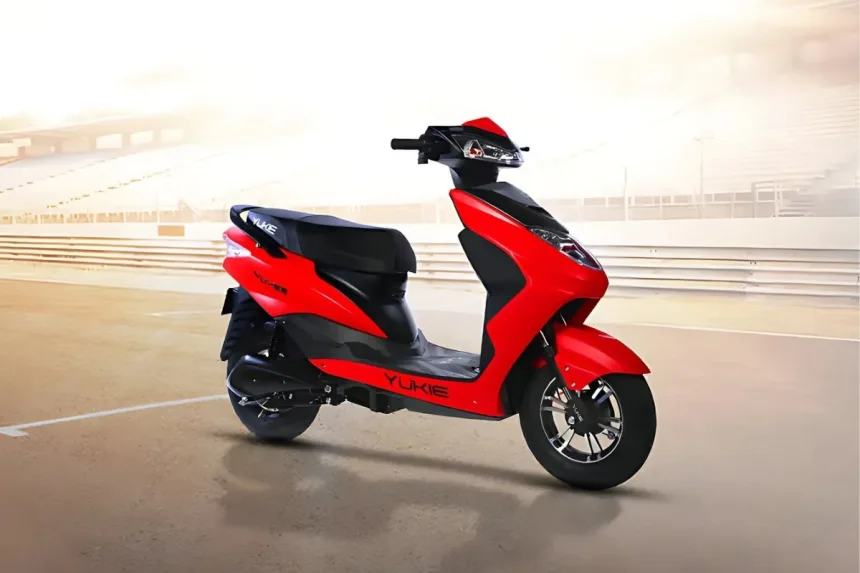 YUKIE Yuvee electric scooter 2025 in blue color on Andhra Pradesh street