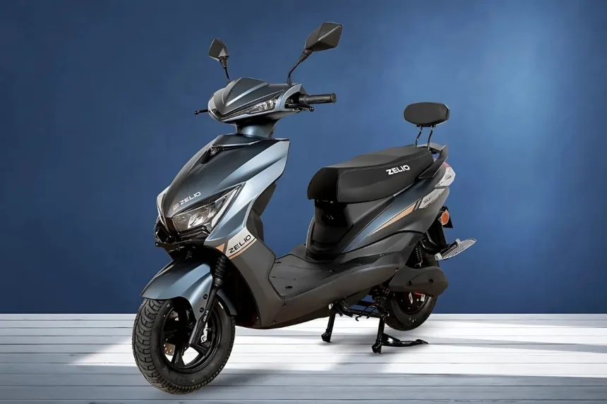 Zelio Eeva e-scooter 2025 in Red, showcasing compact design with 100 km claimed range for Indian commuters